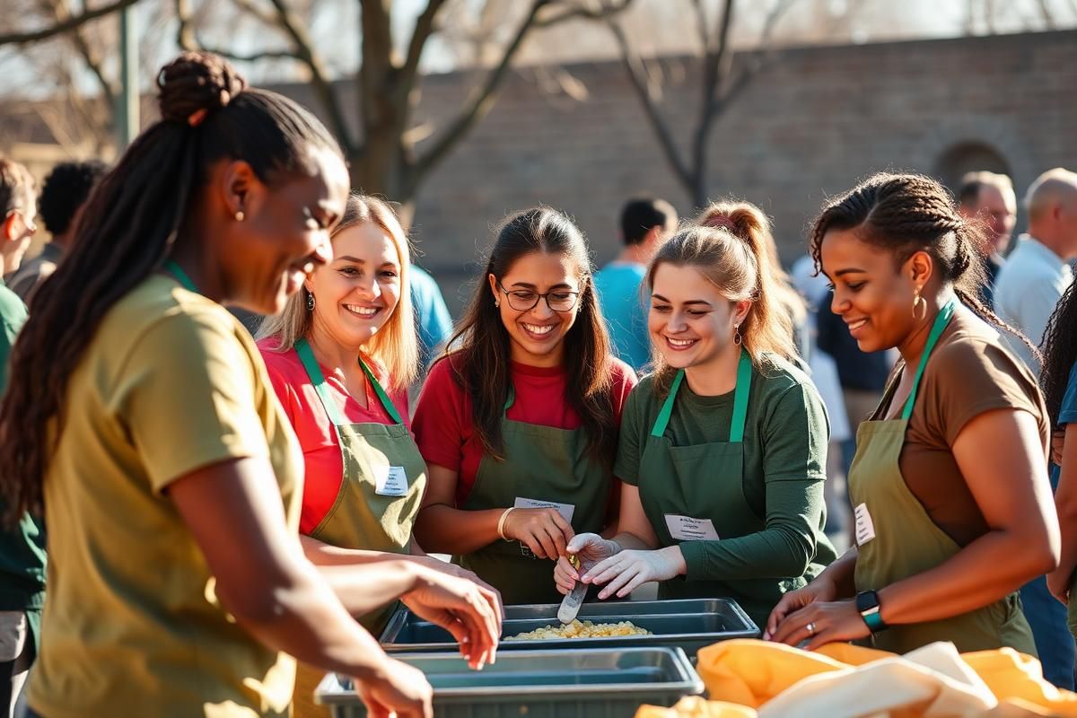 Community volunteers working together at a local event